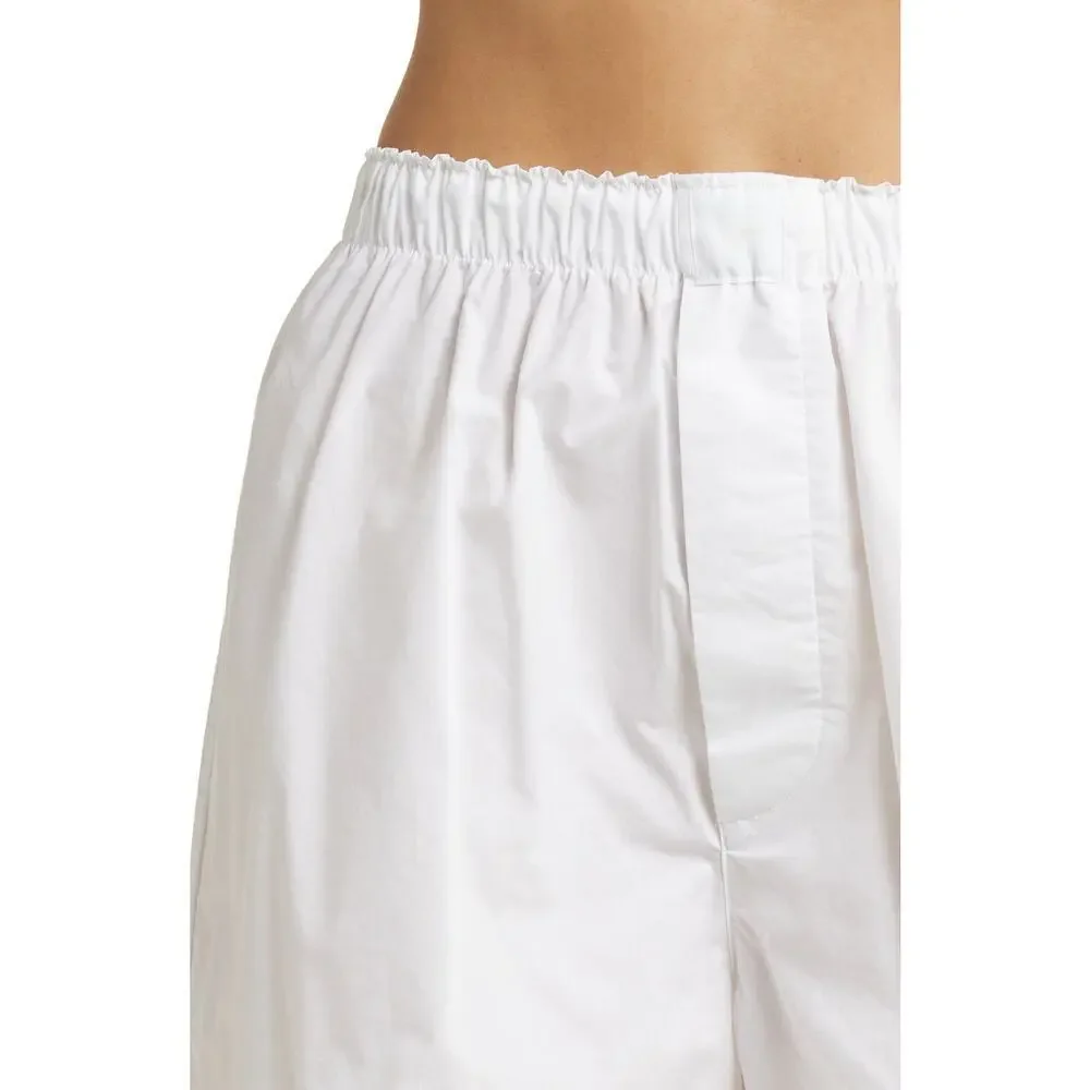 SKIMS Cotton Poplin Sleep Shorts Spa Embroidered Pull On Snow White NWT Size 3X